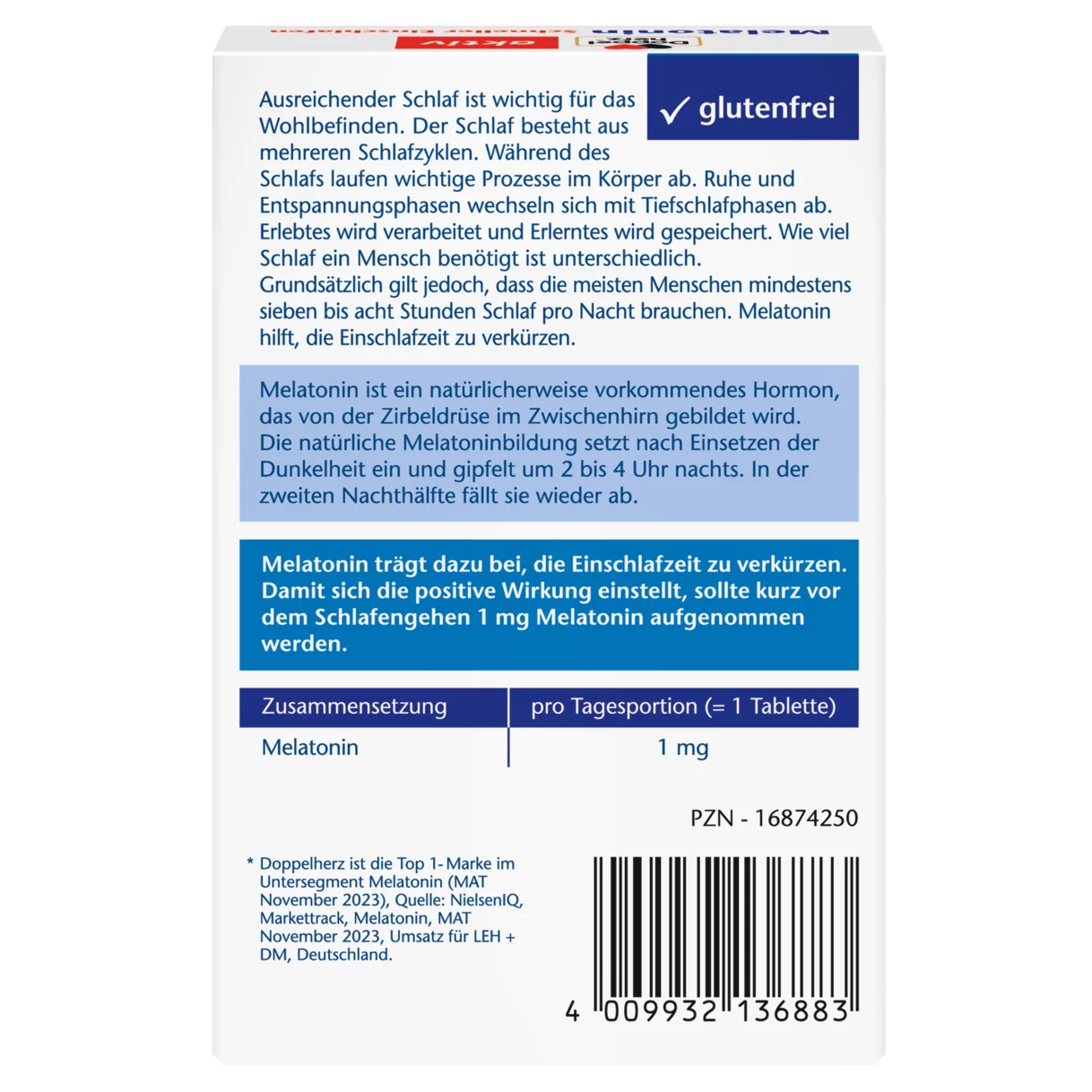 Abbildung der Produktverpackung Doppelherz aktiv Melatonin Rückansicht